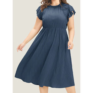 BLOOMCHIC 18-20 2x Plus Navy Blue Mock Neck Textured Cap Sleeve Dress NWT 0B11